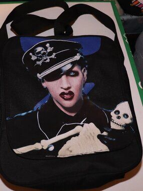 Marilyn Manson Golden age DIY Vintage shirt Messenger bag purse OOAK Goth Band